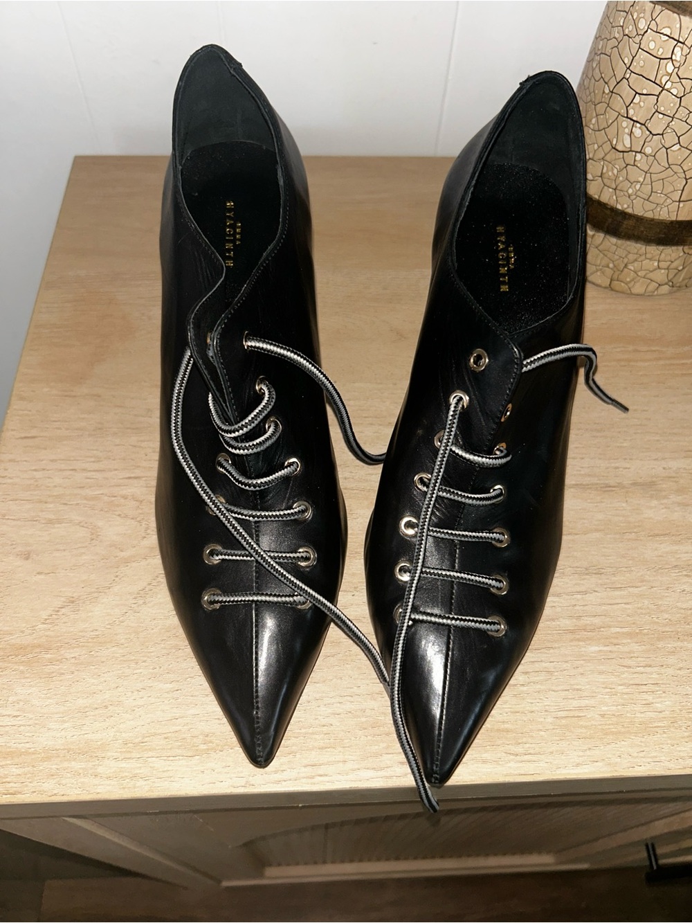 Pointed Black Lace-Up Ankle Booties